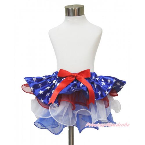 American's Birthday Patriotic American Star Red White Blue Flower Petal Full Pettiskirt With Red Bow B269